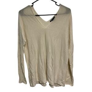 Vince. Women’s Cream V-Neck No Hem Long Sleeve Wool Cashmere Sweater Size Small